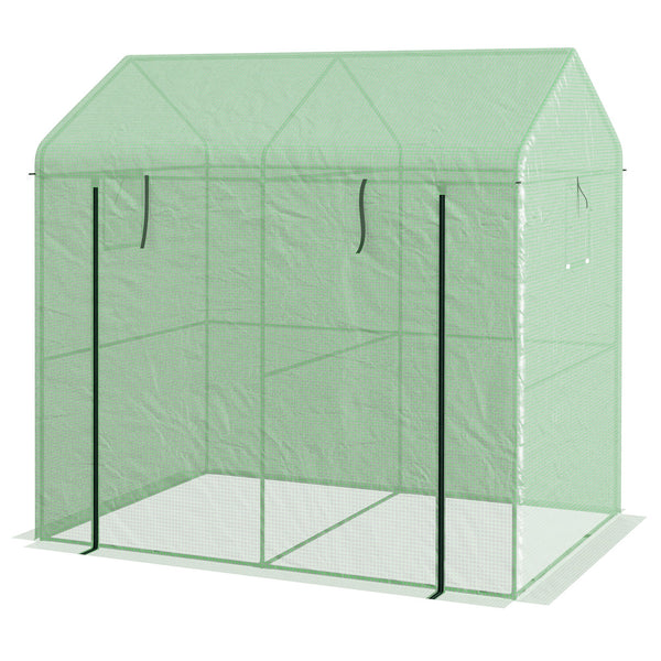 Serra a Casetta a 2 Sezioni con Porta e Finestre Avvolgibili 200x140x200 cm in Acciaio e PE Verde online