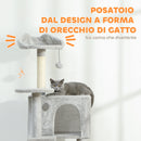 Albero Tiragraffi per Gatti Alto 160 cm con 2 Casette Amaca Lettino e Pali in Sisal Grigio      