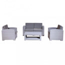 Set Salotto da Giardino Divano 2 Poltrone e Tavolino con Cuscini in Plastica Grigio