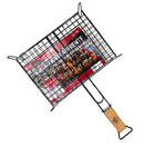 Griglia Doppia per Barbecue 40x45 cm con Piedini Rivestimento Antiaderente e Manico in Legno      