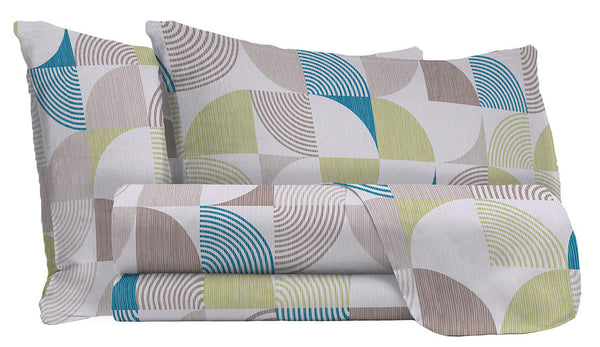 sconto Set Lenzuola Matrimoniale con Stampa Sopra Sotto e Federe in Cotone Athena Giudi Tortora