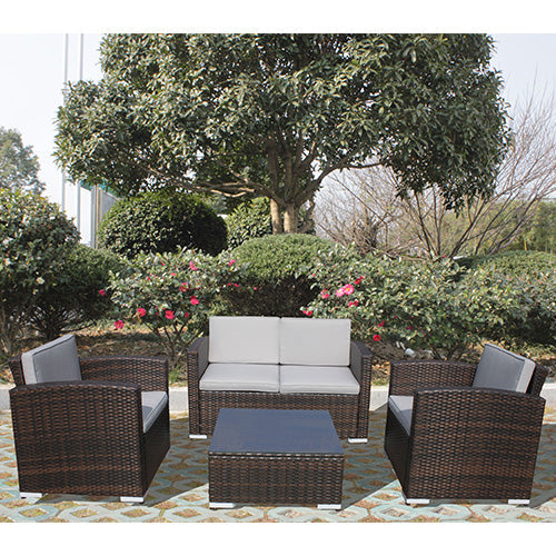 acquista Salotto Set Divano con Poltrone e Tavolino in Polirattan per Arredo Giardino