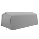 Tendone per Auto e Feste con 2 Finestre Laterali 618x265/330x240 cm in Acciaio Zincato e PE Grigio Chiaro