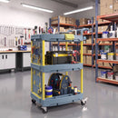 Carrello Portautensili a 3 Ripiani 64x48x95,5 cm con Pannello Forato Ganci Ruote a Freno e Maniglia in PP e Alluminio Grigio e Giallo      