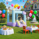 Castello Giostra Gonfiabile 250x165x200 cm per Bambini 3-8 Anni Scivolo e Area di Salto con Soffiatore Lilla e Azzurro 