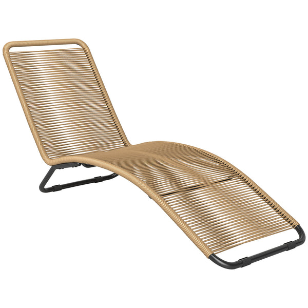 Lettino Sdraio da Giardino a S 176x58x82 cm in Rattan PE e Acciaio Nero e color Legno sconto