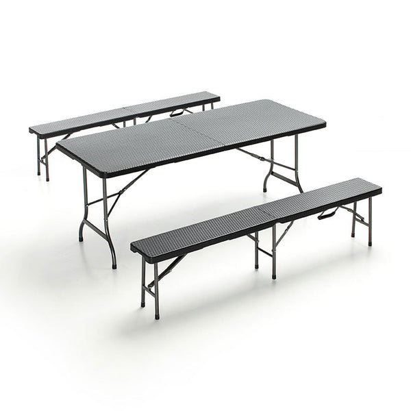 Set Birreria da Giardino Pieghevole in Rattan Tavolo e 2 Panche Taddei Plastik 180 Nero acquista