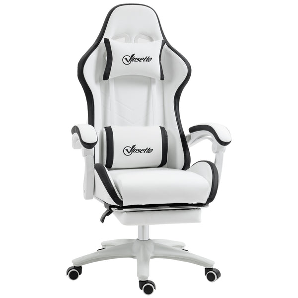 online Sedia da Gaming con Schienale Reclinabile 65x65x121-129 cm in Finta Pelle PU Bianco e Nero