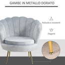 Poltrona a Conchiglia 78x73x78 cm in Velluto Vintage Piedi Oro Sofia Grigio