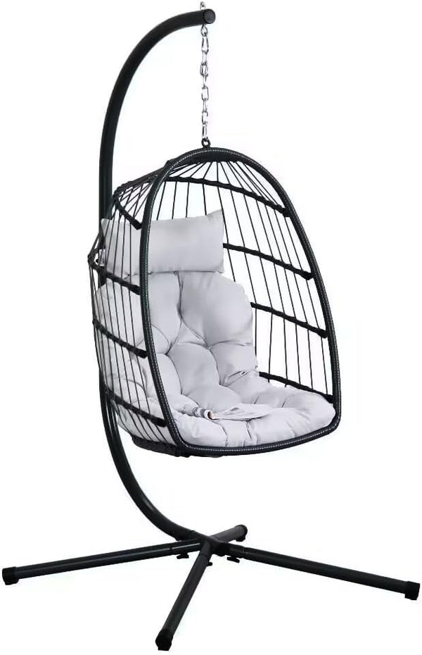 Poltrona Sospesa Amaca a Uovo 105x95x195 cm Gaia in Rattan e Corda Nero sconto