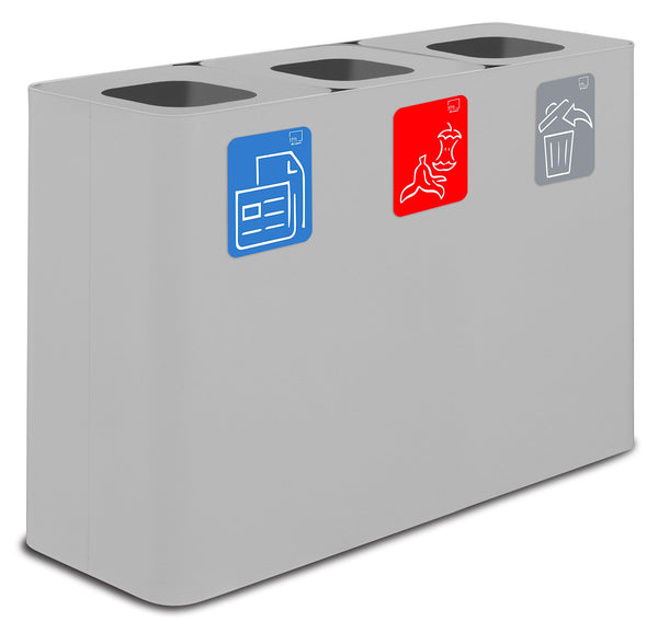 Pattumiera Sistema di Raccolta Rifiuti 115x38xh80 cm in Acciaio 3 Scomparti Bianco online