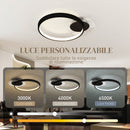 Plafoniera LED Moderna a 2 Anelli 50x40x 7,4 cm Potenza 30W in Alluminio e Acrilico Nero  