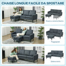 Divano 3 Posti con Poggiapiedi Chaise Longue 196x140x88 cm Effetto Velluto Grigio Carbone  