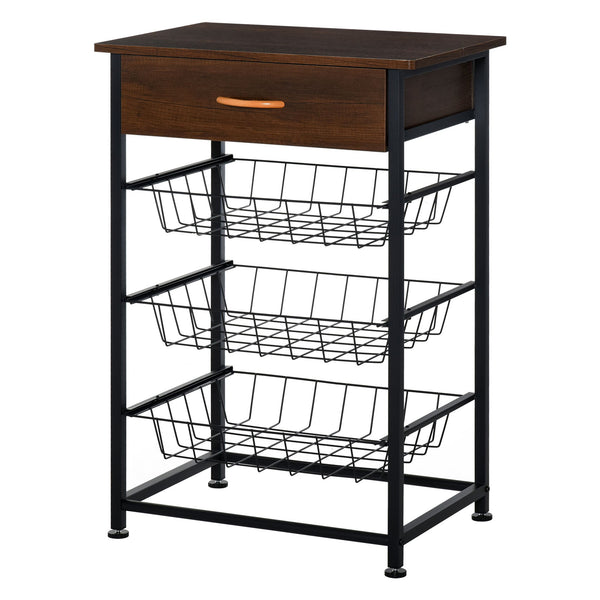 Mobiletto da Cucina 3 Cestelli 1 Cassetto 60x40x86,3 cm in Metallo Marrone e Nero sconto