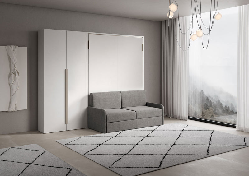 Letto Matrimoniale A Scomparsa 160 Versia Con Divano E Armadio Sx 2 Ante Bianco      