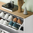 Scarpiera Slim per 24-32 Scarpe 80x23,5x157 cm con 4 Cassetti Ribaltabili e Ripiani Regolabili in Legno Bianco      