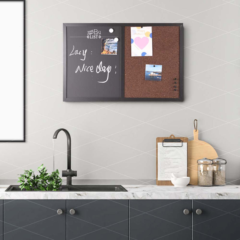 Bacheca In Velluto Nero 60x45 Cm Con Nastri Incrociati - Lavagna Sughero Da Parete Per Foto E Promemoria - 3