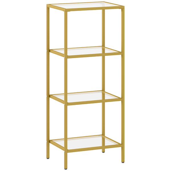 online Libreria a 4 Livelli Minimal 40x30x96,5 cm Ripiani in Vetro Temperato Struttura in Metallo Oro