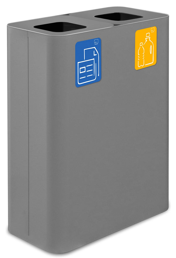 prezzo Pattumiera Sistema di Raccolta Rifiuti 60x30xh80 cm In Acciaio Verniciato Doppio Scomparto Grigio
