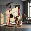 Power Tower 168x128x215 cm con Sistema di Cavi Pulley Regolabili Barre Trazioni e Dip Ganci J Squat Rack e Supporto Landmine Capacità 900 kg      
