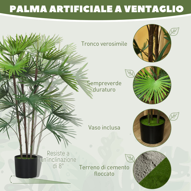 Pianta Artificiale Palma Alta 90 cm per Interni con Vaso in PE Verde  