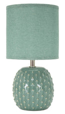 Lampada da Comodino Pontus Turchese Ø14x27 cm in Ceramica e Ferro e Tessuto Azzurro      