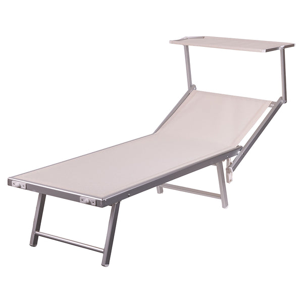 Lettino Mare con Parasole Richiudibile 181x71,5x38,5 cm in Alluminio PVC e Poliestere Avorio Riccione prezzo