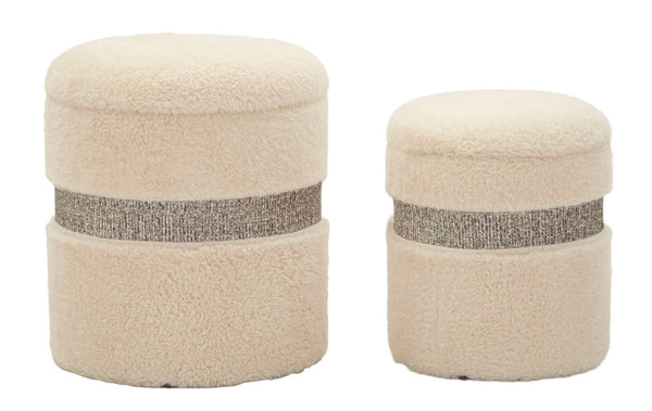 prezzo Puff con Contenitore Saint-moritz Crema Set 2 Pz Ø40x47 cm - Ø32x38 cm in MDF e Spugna e Poliestere Crema