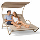 Lettino Lounge 2 Posti da Esterno 200x145x135 cm Tetto Parasole Anti UV Telaio Tubolare Sabbia       