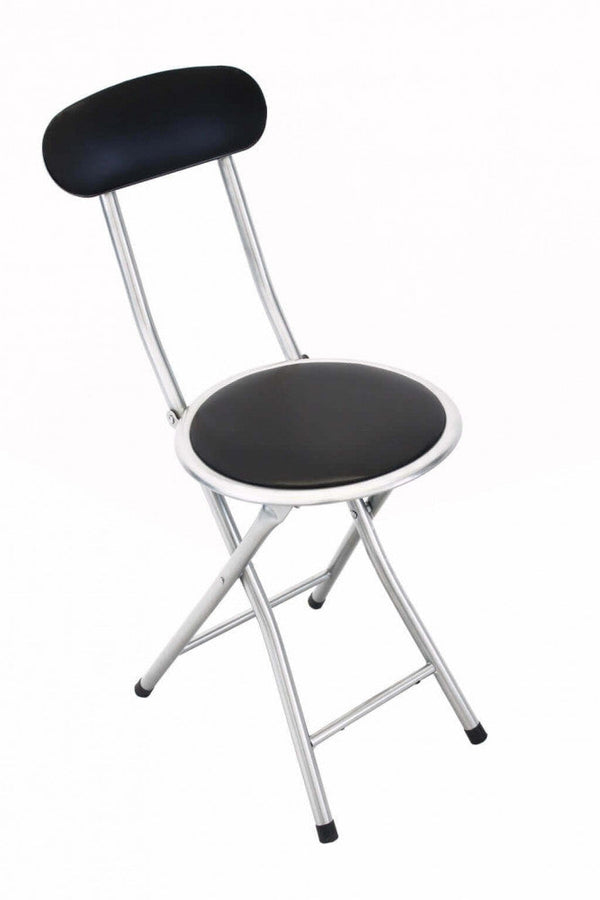 online Sgabello Pieghevole da Campeggio con Schienale Slim Ø30x74 h cm in Acciaio Nero