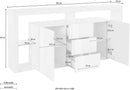 Credenza con 2 Ante 3 Cassetti e Ripiani in Vetro a Giorno 180x40x80 cm Essential 2A 3C Bianco Lucido  