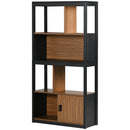 Mobile Libreria  4 Livelli Aperti con Armadietto 76.5x30x150 cm in Truciolato e MDF Marrone e Nero
