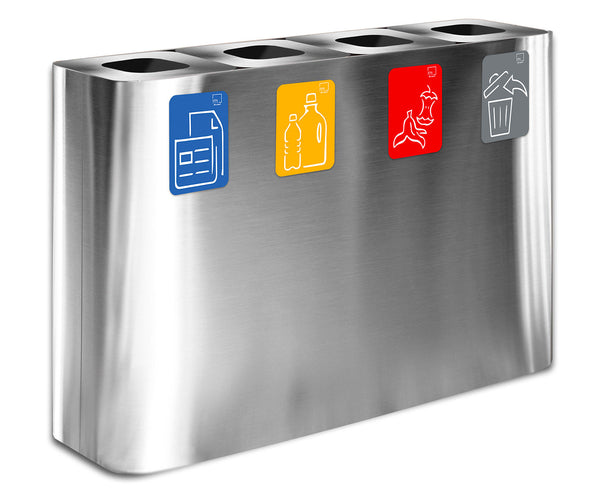 Pattumiera Sistema di Raccolta Rifiuti 120x30xh80 cm In Acciaio Inox 4 Scomparti Argento prezzo