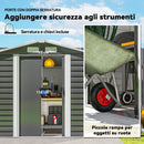 Casetta Box da Giardino Porta Attrezzi 213x120x166-194 cm con Porte Scorrevoli e Lucchetto con Chiavi in Metallo Grigio Scuro  