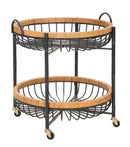 Carrello 2 Ripiani 57x55,5x62,5 cm con Ruote in Metallo e Rattan