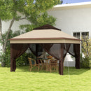 Gazebo Regolabile su 3 Livelli con Pareti Rimovibili 3x3m in Acciaio e tessuto Oxford Caffè e Beige