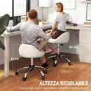 Sgabello con Ruote Ø50x63-83 cm con Seduta Girevole e Altezza Regolabile in Finta Pelle PU Bianco      