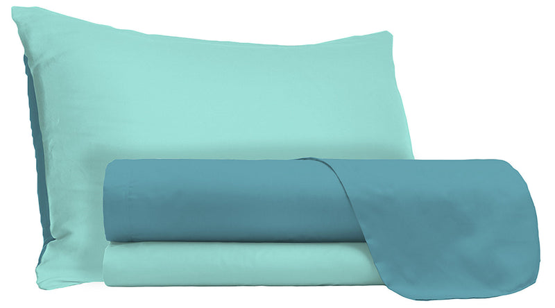 Set Lenzuola Sopra Sotto e Federe Doubleface Ottanio\/Verde Acqua