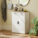 Credenza Moderna 68,6x35x90,3A cm 2 Cassetti e Armadietto 2 Ante Ripiano Interno Regolabile Bianco e Legno      