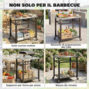 Carrello per Barbecue 82x55x79 cm con Piano 4 Ganci a S Maniglia e Apribottiglie in Acciaio Inox Nero      