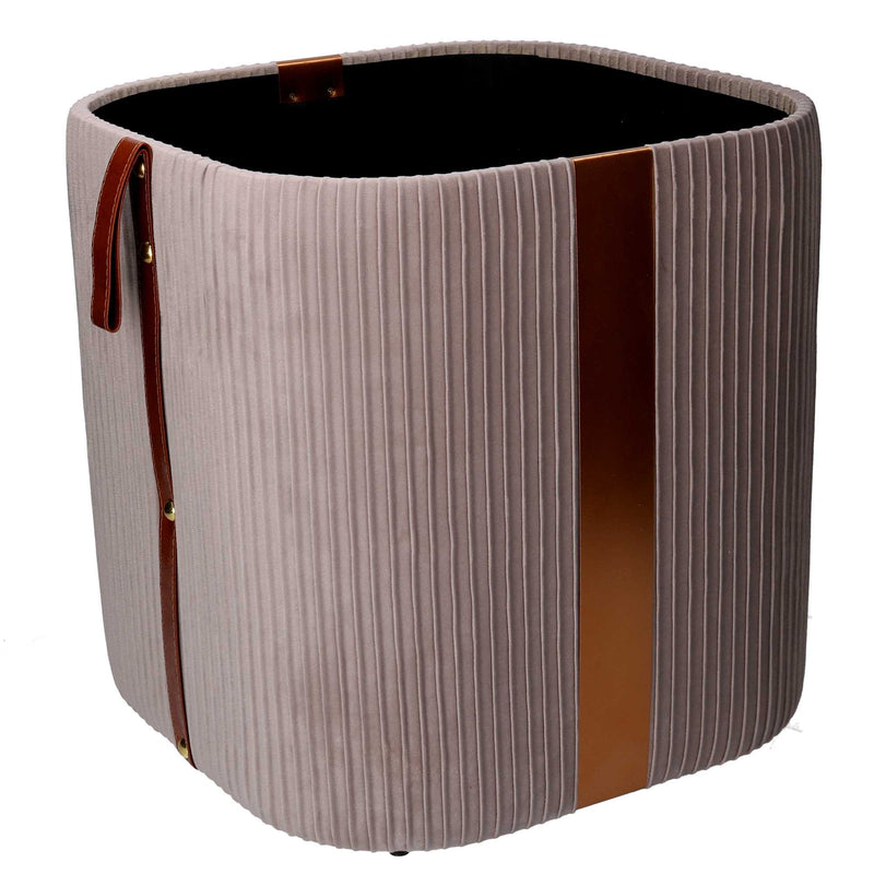 Set  3 Pouf Contenitore in Tessuto Velluto Grigio