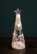 Set 2 Abeti Coni Decorativi con Fiocco Neve H24 cm 