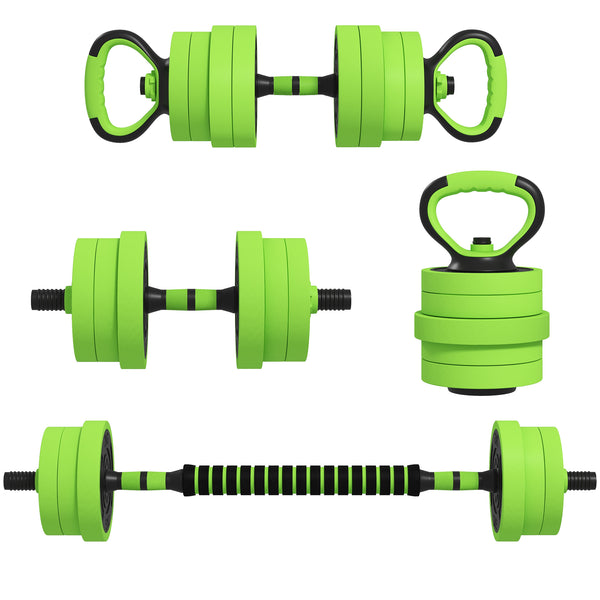sconto Set Pesi da Palestra 4 in 1 da 20kg Convertibile in Kettlebell 2 Manubri Bilanciere e Supporto Flessioni Verde