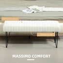 Panca Fondoletto in Tessuto Effetto Ciniglia Gambe a Forcina in Metallo 118,5x46x49,5 cm Crema  