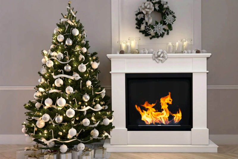 Camino a Bioetanolo da Pavimento 113x30x100 cm in Legno Bianco