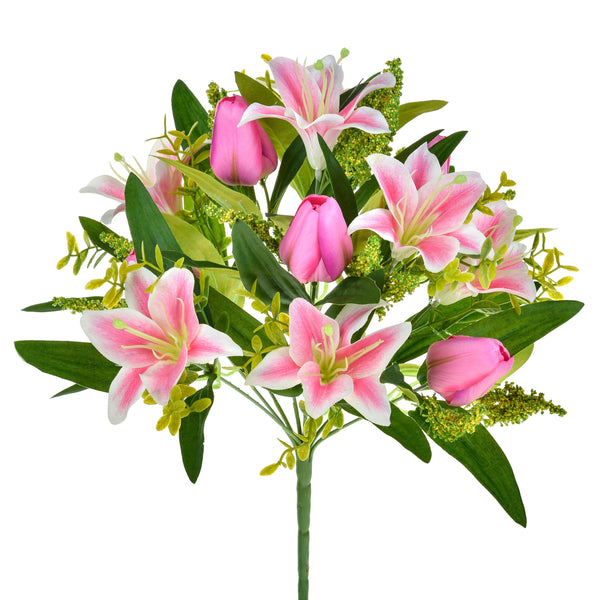 Set 4 Bouquet Artificiali di Tulipani Artificiali e Gigli Altezza 37 cm Rosa sconto