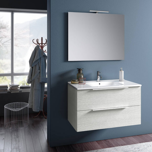 Mobile da Bagno Sospeso con Lavabo Specchio e Lampada a LED TFT Luna Bianco Rè di Londra sconto