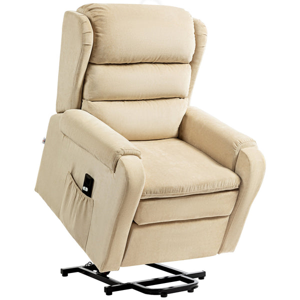 online Poltrona Alzapersona Reclinabile a 160° con Poggiapiedi e Telecomando 85x88x109 cm in Velluto Crema