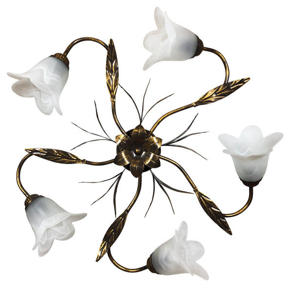 Plafoniera 5xE14 Montatura Marrone Oro Vetro Spugnato Bianco E-Energy Amelia sconto