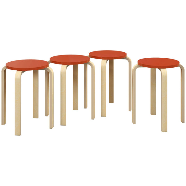 prezzo Set 4 Sgabelli Impilabili Rotondi in Legno 40x54 cm Rosso e Legno